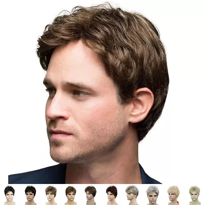 Mens Natural Short Straight Wigs Real Male Full Hair Wig Party Cosplay Toupee • $14.44