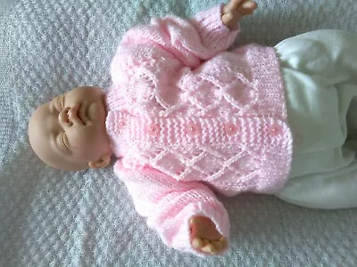 New.Hand Knitted Baby Girls Cardigan.Pink 0-3 Months 16inch • £8.99