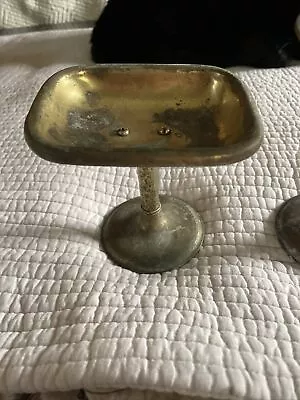 Vintage Pedestal Brass Soap Holder Toothbrush Holder Needs Polishing Very Old • $35