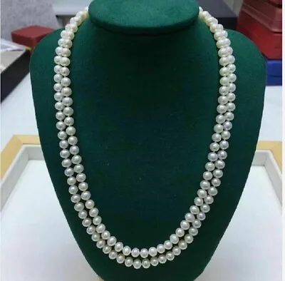 20 Inch Double Strands AAA++ 7-8mm Natural Akoya White Pearl Necklace 925S • $59