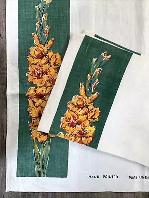 NEW (2) Vintage Polish LINEN Kitchen Dish Towels YELLOW HOLLYHOCK Farmhouse Chic • $14.99