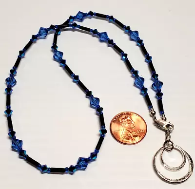 Mother Daughter Friend Forever Sterling Silver Charm Necklace Blue Black Crystal • $15.60