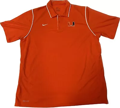 Nike University Of Miami Hurricanes Polo Shirt Mens L Orange Dri Fit UM Track • $14.99