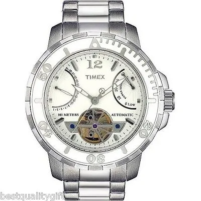 Timex Silver Tone S/ Steel White Dial Automatic Day/datetachymeter Watch-t2m517 • $324.51