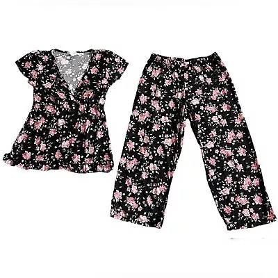 Marilyn Monroe 2 Piece Black/Pink Floral Pajama Set Size Small • $23
