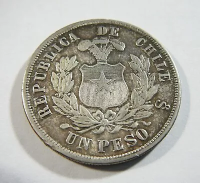 1877  CHILE Silver One PESO • $75