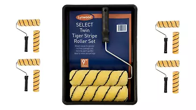 Lynwood 9  Twin Pack Select Tiger Stripe Paint Roller Set W/ Tray~ DIY MATERIALS • £7.99