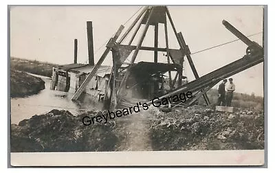 RPPC Industrial Dredge Digging Canal Steam Shovel Real Photo Postcard 1 • $9.99