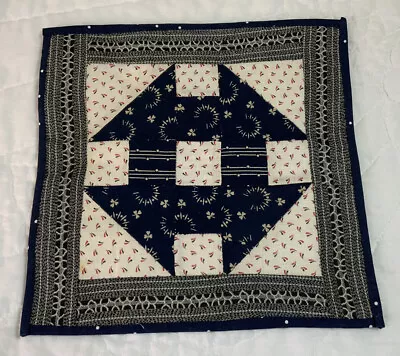 Antique Vintage Patchwork Quilt Table Topper Churn Dash Navy Early Calicos • $10