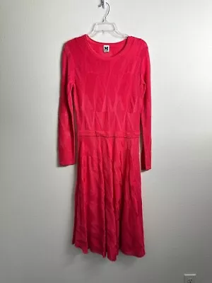 M Missoni Women's Long Sleeve Pointelle Midi Knit Dress Pink Skater IT 46 US L • $49.88