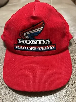 VINTAGE HONDA Racing Team Motorcycle Trucker Cap Hat Corduroy Red • $39.99