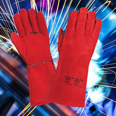 £6.49 • Buy Red Superior Mig Welding Gauntlets Protective Gloves Heat Resistant Leather
