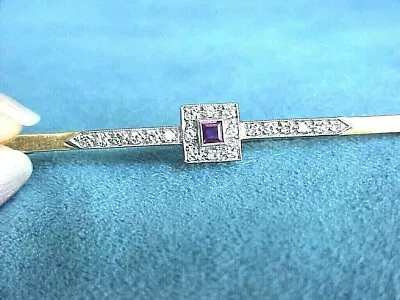 £702.02 • Buy Antique Diamond & Ruby French Art Deco White 18Kt Yellow Gold Bar Pin Brooch 18K