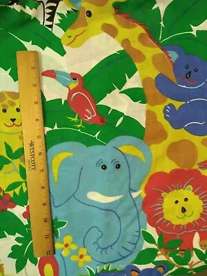 Vintage Cotton Fabric Child's Animal Print Koala Lion Elephant 44x180  Colorful • $28