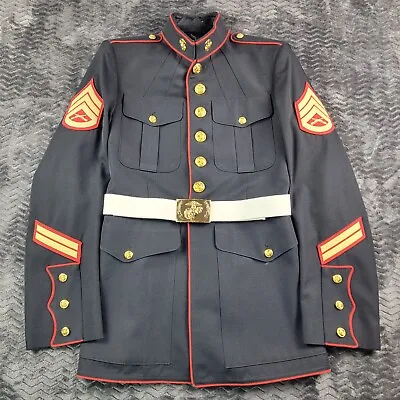 Vintage Marine Corps Dress Blues Jacket Mens 38L Enlisted SNCO Belt Military • $103.52