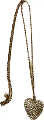 J Crew Gold Cz Pave Puffed Heart On Long Chain Necklace Valentine Gemstone Glitz • $65