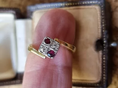 Antique Ruby And Diamond Ring Platinum & 18ct Gold Full Hallmarks Gorgeous  • £385