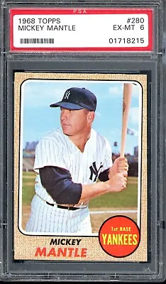 1968 Topps #280 Mickey Mantle PSA 6 New York Yankees HOF Baseball Card • $574.88