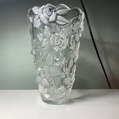 Mikasa Bella Rosa Crystal 7  Vase Clear With Frosted Raised Roses • $14