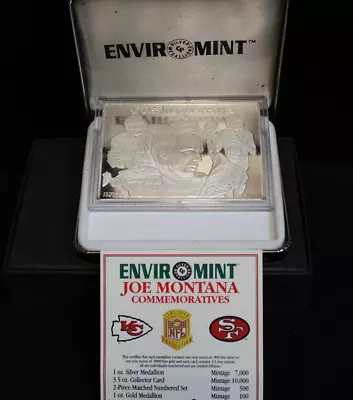 JOE MONTANA 3.5 OZ LIMITED EDITION .999 FINE SILVER MEDALLION ENVIROMINT W Card • $250