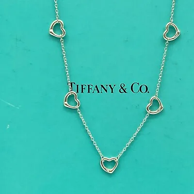 Tiffany & Co. 5 Open Heart Pendant Necklace 17  Elsa Peretti Silver 4.2g • $198