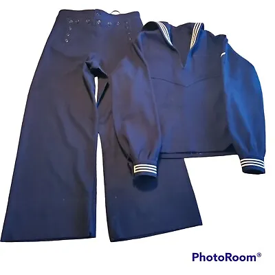 Vtg 50s 60s USN Wool Uniform Shirt Pants 32R Navy Crackerjack Costume Theater • $49.99