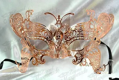 Luxury Butterfly Metal Venetian Masquerade Mask For Women M7147 [Rose Gold] • $9.95