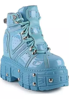 ANTHONY WANG Mangosteen-05 [Blue Patent] | PLATFORM BOOTS* Shoes Alt • $175.95