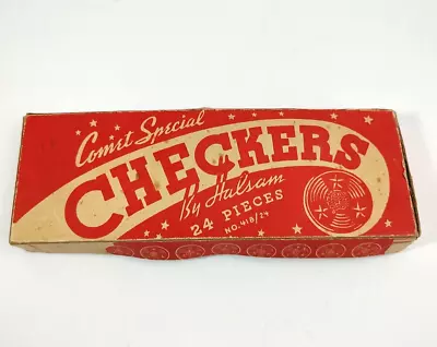 Vintage Comet Special Checkers By Halsam Wooden 24 Piece Red Box No. 418/24 • $18