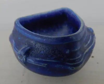 Miniature POT Vintage Indigo Artisan Pottery 1  Dollhouse Crock Vase Blue Glazed • $9.99