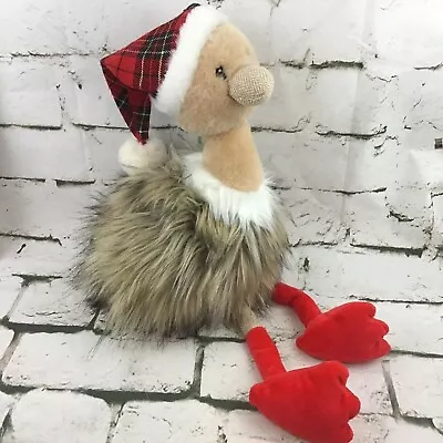 $14.99 • Buy Pier 1 Imports Christmas Plush Ostrich Fluffy Emu Stuffed Animal In Santa Hat