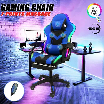 Delux RGB LED Lights Gaming Chair Office Computer Racing Massage Lumbar Retracta • $129