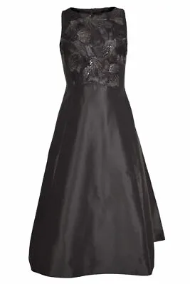 Coast Womens Black Silver Beaded Satin Sleeveless Flare Skirt Party Dress • £29.95