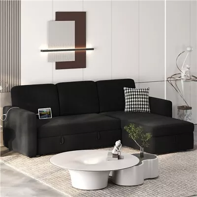 4-Seat L-Shaped Reversible Sofa Pull Out Couch Bed W/Chaise & USB &Storage Space • $459.99