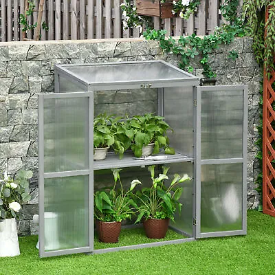 Wooden Cold Frame Greenhouse For Plants PC Board Garden 76 X 47 X 110cm Grey • £71.99