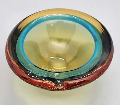Murano Red Green Blue Amber Glass Ashtray Bowl. 4 5/8  Wide. Perfect! • $79.95