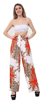 Ladies Floral Print Palazzo Trousers Womens Summer Wide Leg Pants Plus Sizes • £10.99