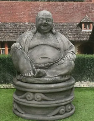Stone Large Laughing Smiley Buddha And Plinth Garden Ornament Statue  • £411.42