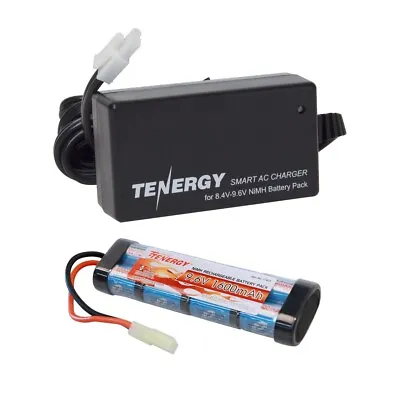 Tenergy 9.6V 1600mAh Flat NiMH Airsoft Battery Pack /w Mini Tamiya + Charger • $34.99