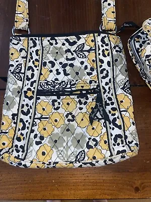 Vera Bradley Crossbody Purse Retired Print Go Wild Black Yellow Medium Euc • $5