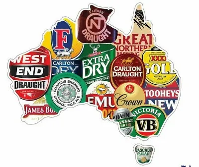 LARGE 240mmmm STICKER Australia Beer Map VB Tooheys XXXX Emu JAMES BOAG • $25