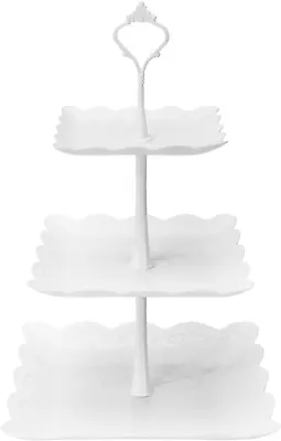 3 Tier Cupcake Stand Plastic Tiered Serving Stand Square Dessert Tray For Tea  • $17.46