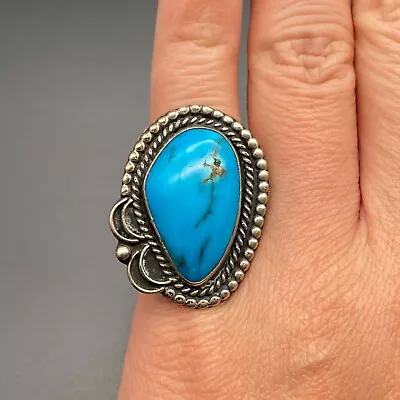 Vintage Navajo Turquoise Silver Ring Size 6.75 • $285