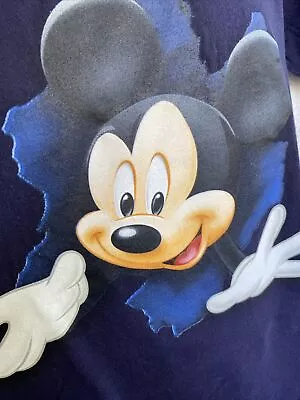 Disney Mickey Mouse Busting Through Double Sided Graphic T-shirt Blue Med Used • $11