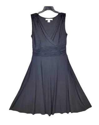 AA Studio Women Black Fit & Flare Size 12 Sleeveless Dress V Neck Pleated Dress • $25.50