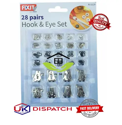 £2.89 • Buy 28pc Set Silver/Black Hook And Eye Fasteners For Fur Dress/Skirt Bra Sewing,Fix