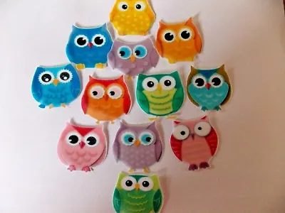 12 PRECUT Edible Wafer/rice Paper Colourful Owls Cake/cupcake Toppers • £2.85