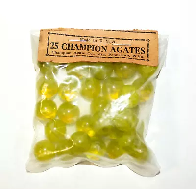 Vintage Bag Champion Agates 25 Yellow Marbles Never Opened Package • $14.99