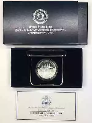 2002-W West Point Military Academy Proof Silver Dollar W US Mint OGP - Box & COA • $29.16