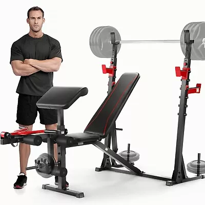 MAX 900lbs Adjustable Olympic Weight Bench Set Full-Body Workout Heavy Duty Home • $159.99